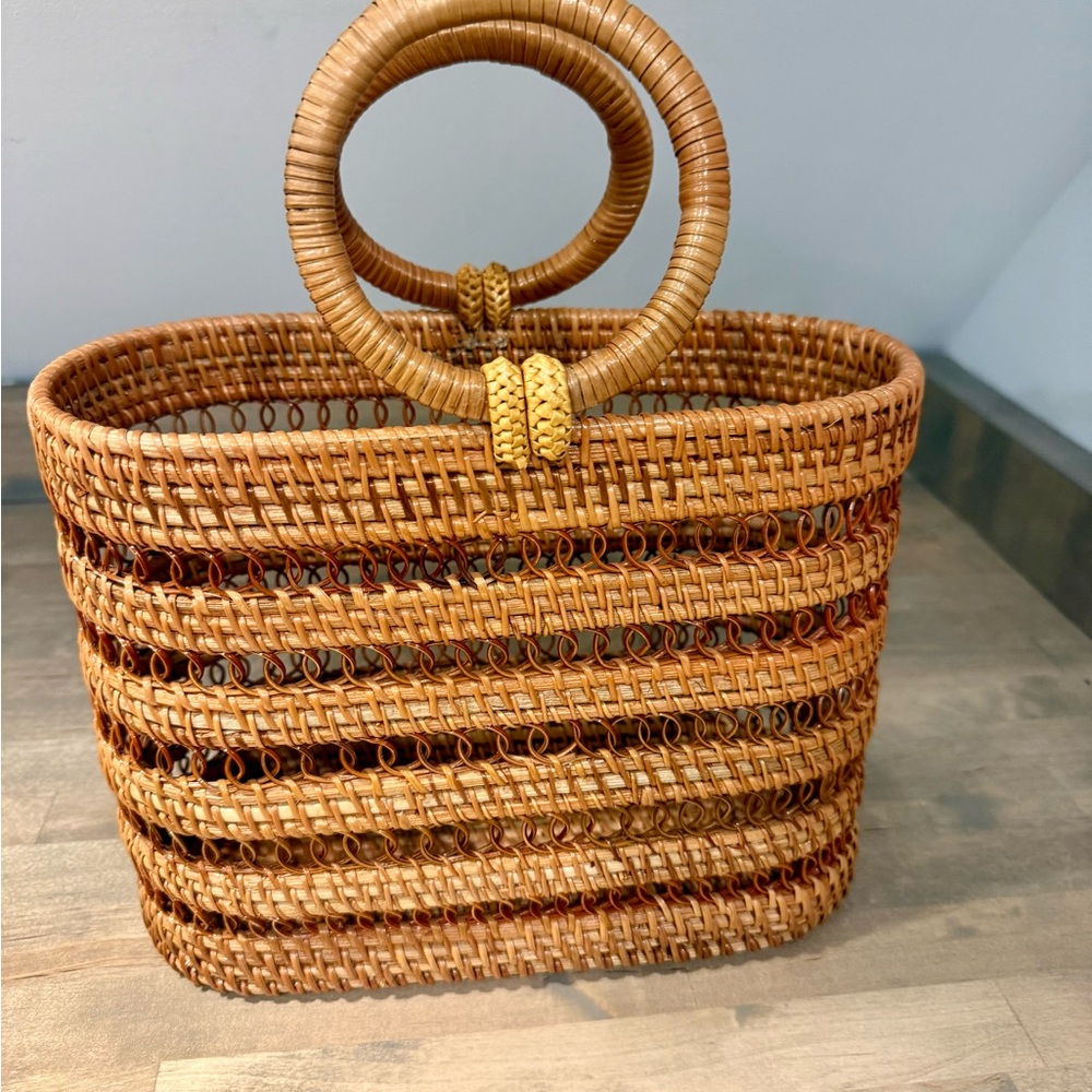cult gaia Woven Straw Tote in Natural Tan and Brown
